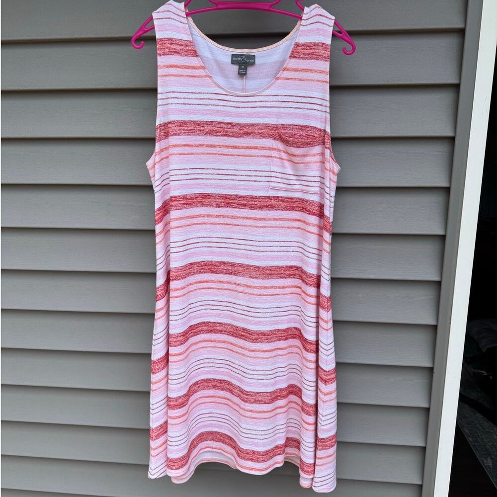 NWOT Market & Spruce XL Meg Knit Striped Pink Red Sleeveless Flare Dress